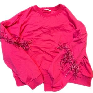 Beverly Pink Fringe Sweatshirt – Rhinestone Tassel Sleeve NWOT